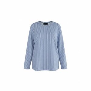 JustFashionNow Womens Blue White Pinstripe Long Sleeve Crew Neck Top Size 1X EUC